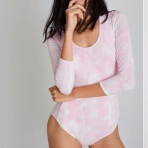 LOVESHACKFANCY Helene Bodysuit SMALL Pink Tie-Dye PORTUGAL MADE Long Sleeve